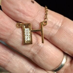 Gold Initial H Necklace With Rhinestones 15"
